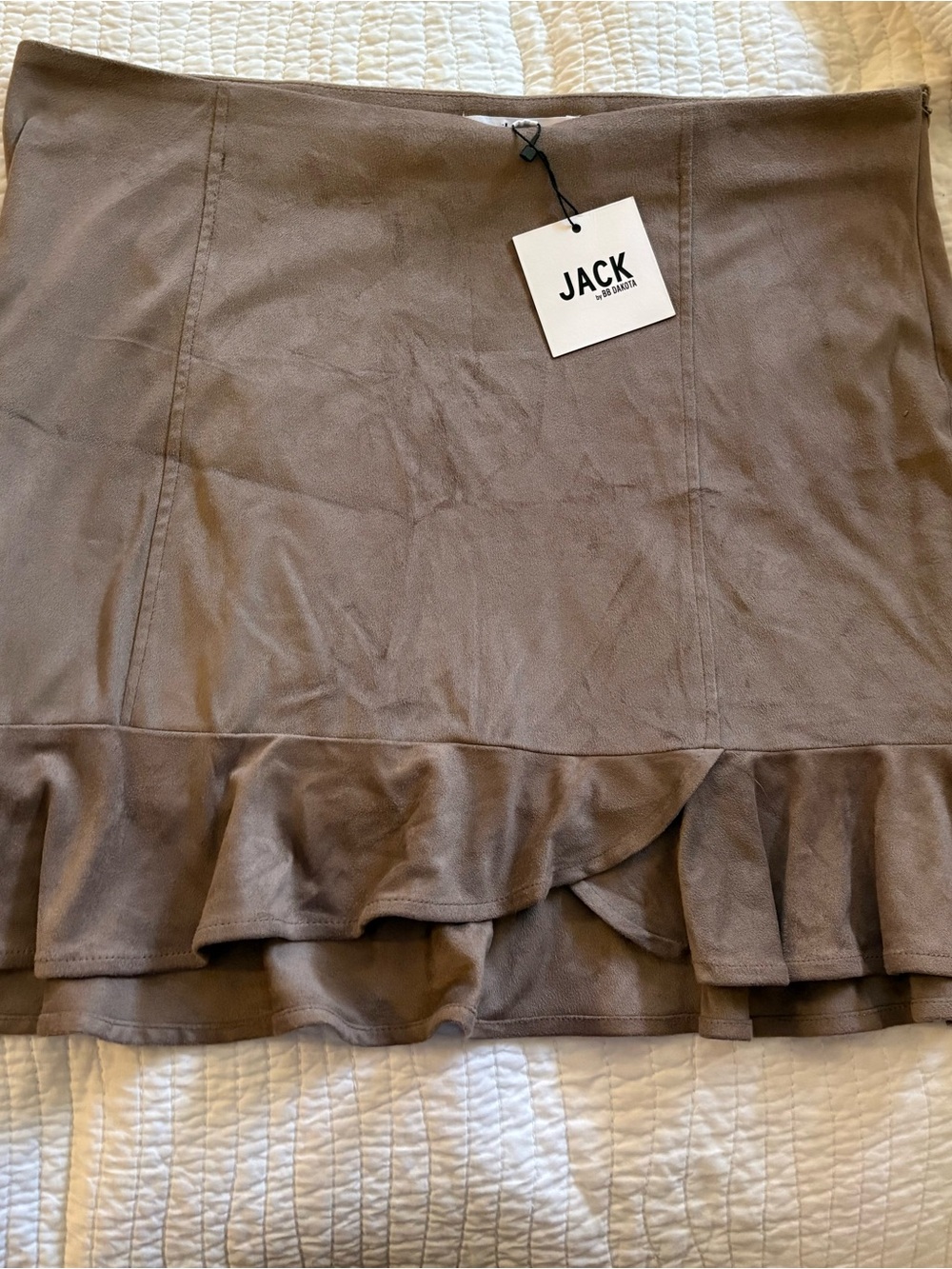 Jack by BB Dakota Taupe Ruffle-Hem Mini Skirt